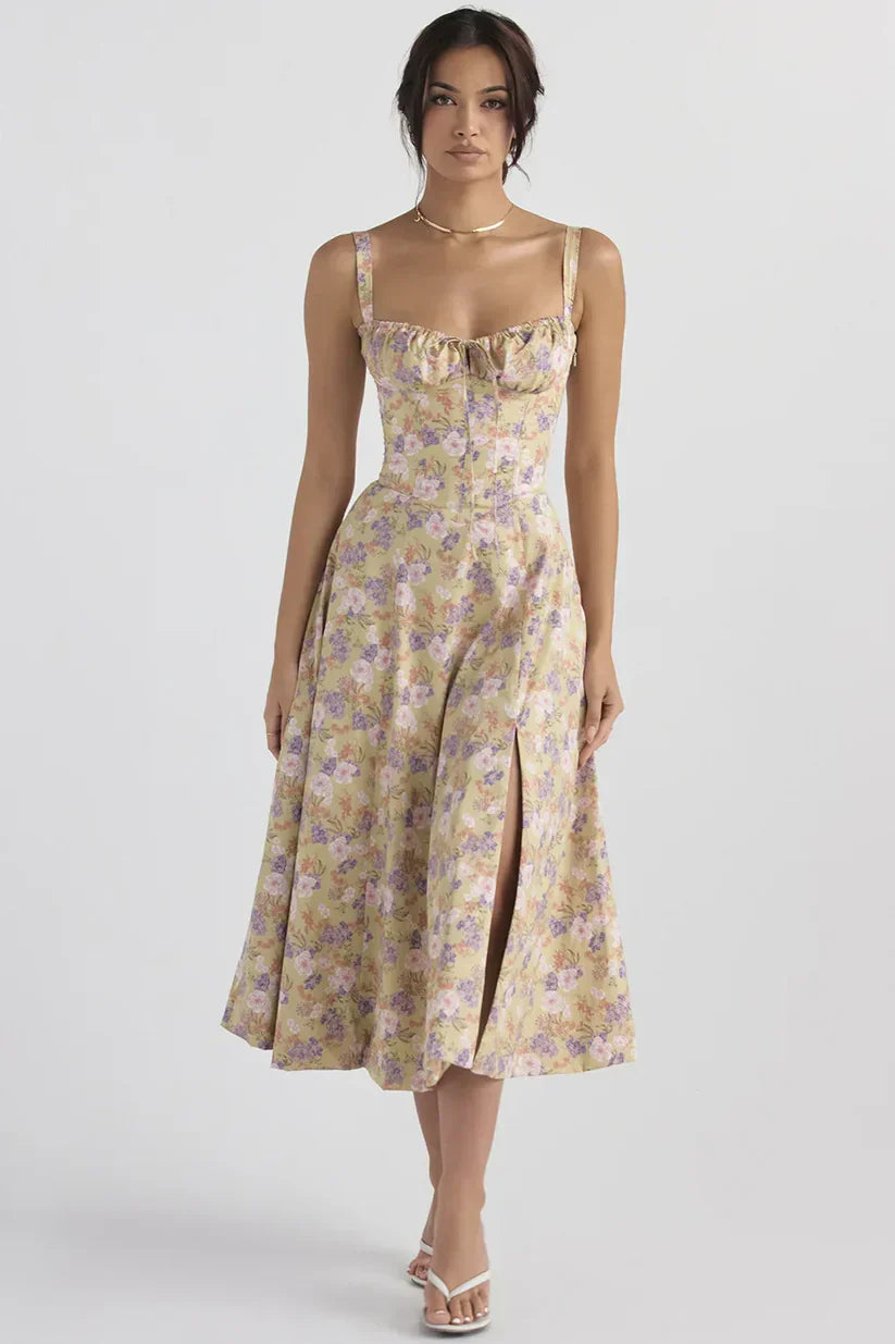 Midi dress with spaghetti straps and side slit