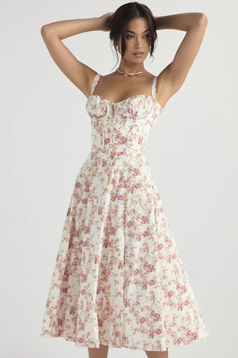 Midi dress with spaghetti straps and side slit