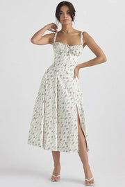 Midi dress with spaghetti straps and side slit