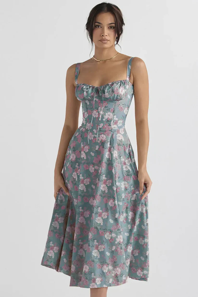 Midi dress with spaghetti straps and side slit