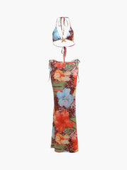 Women’s 3-piece beach set with bikini, skirt, and cover-up – colorful tropical print