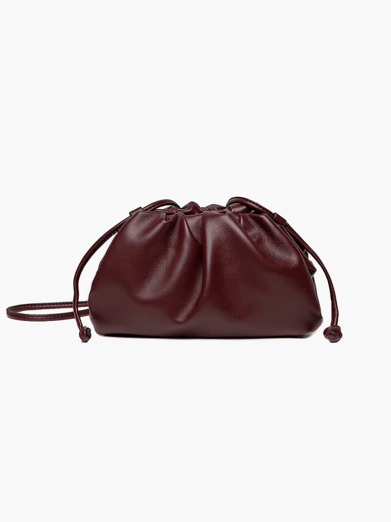 Women's bucket bag – bordeaux leather with drawstring closure