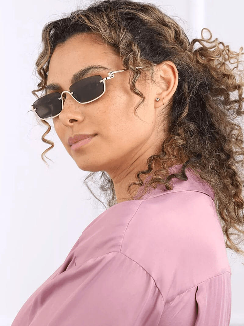 Women’s semi-rimless sunglasses with metal temples and rectangular lenses – black/gold