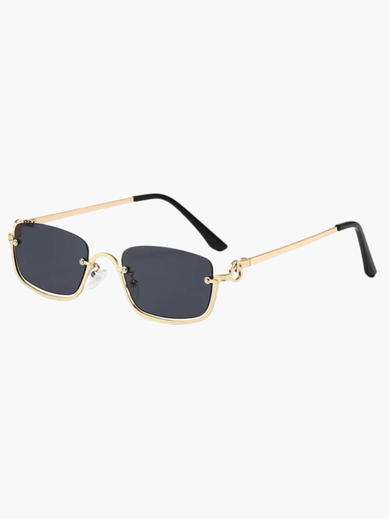 Women’s semi-rimless sunglasses with metal temples and rectangular lenses – black/gold