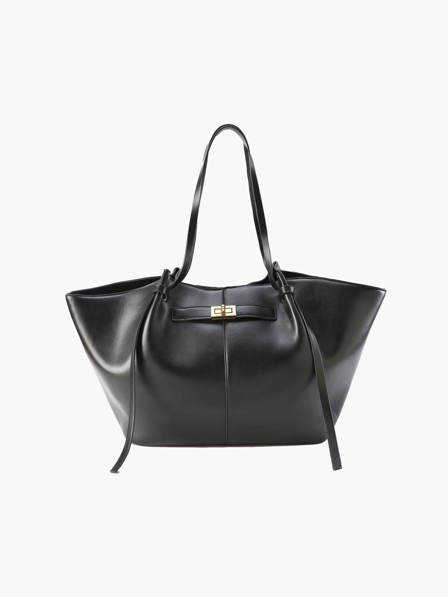 Women’s trapeze-shaped tote bag in faux leather with handles and strap closure