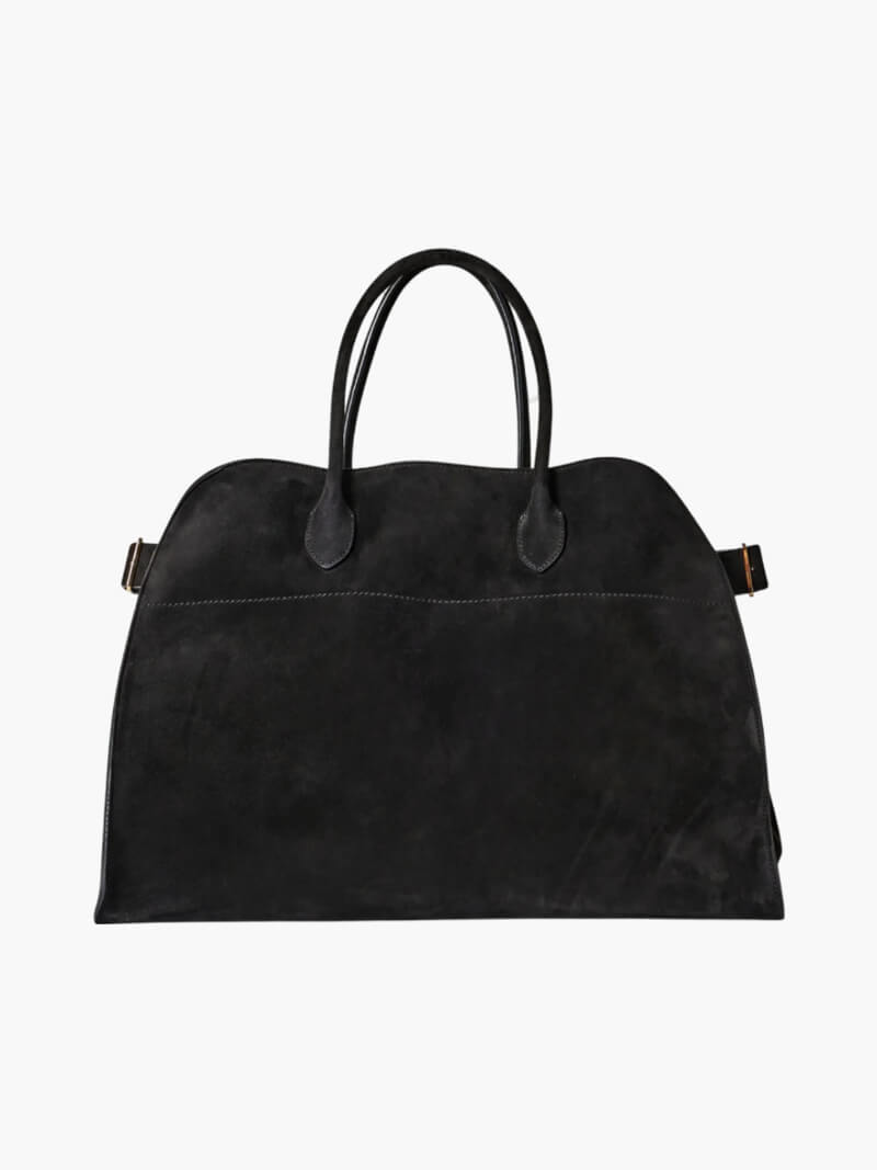 Women’s Boston bag in dark brown suede-look material with handles and zipper closure