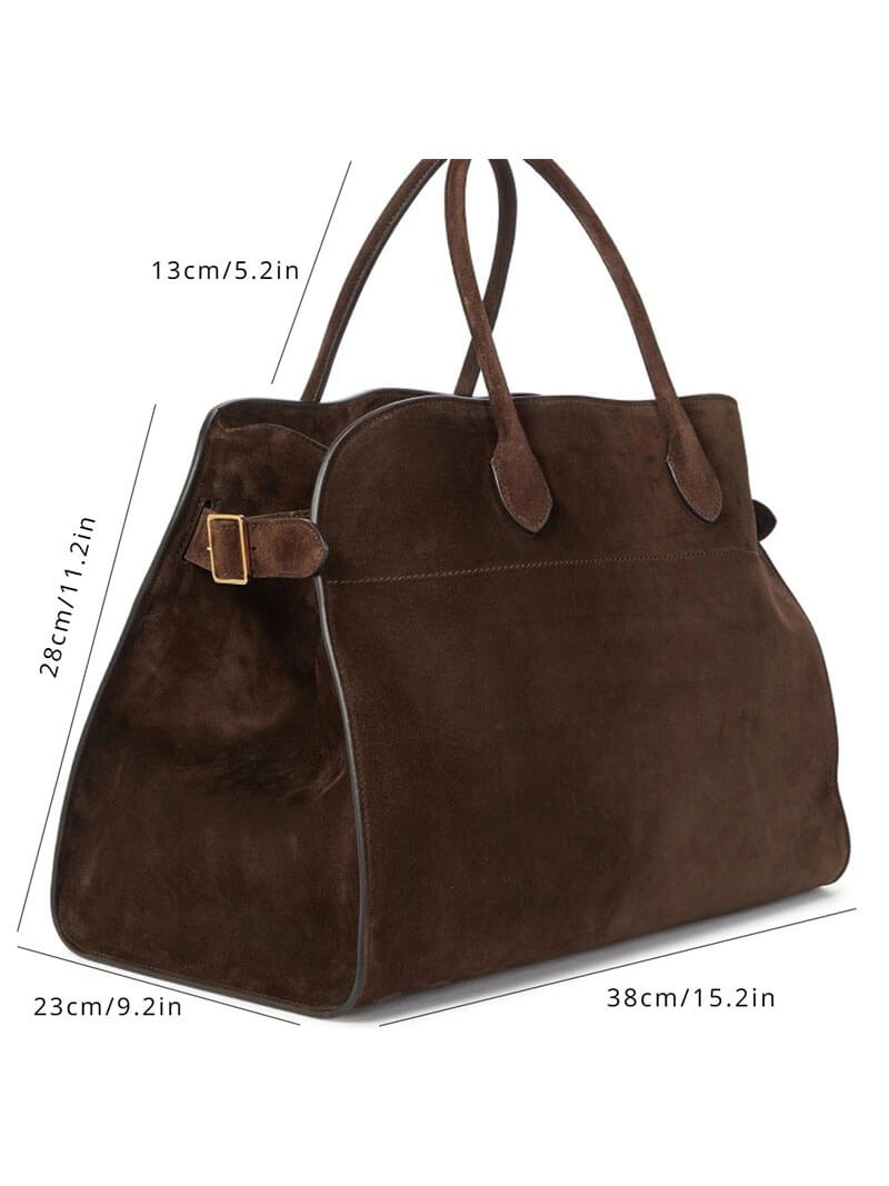 Women’s Boston bag in dark brown suede-look material with handles and zipper closure