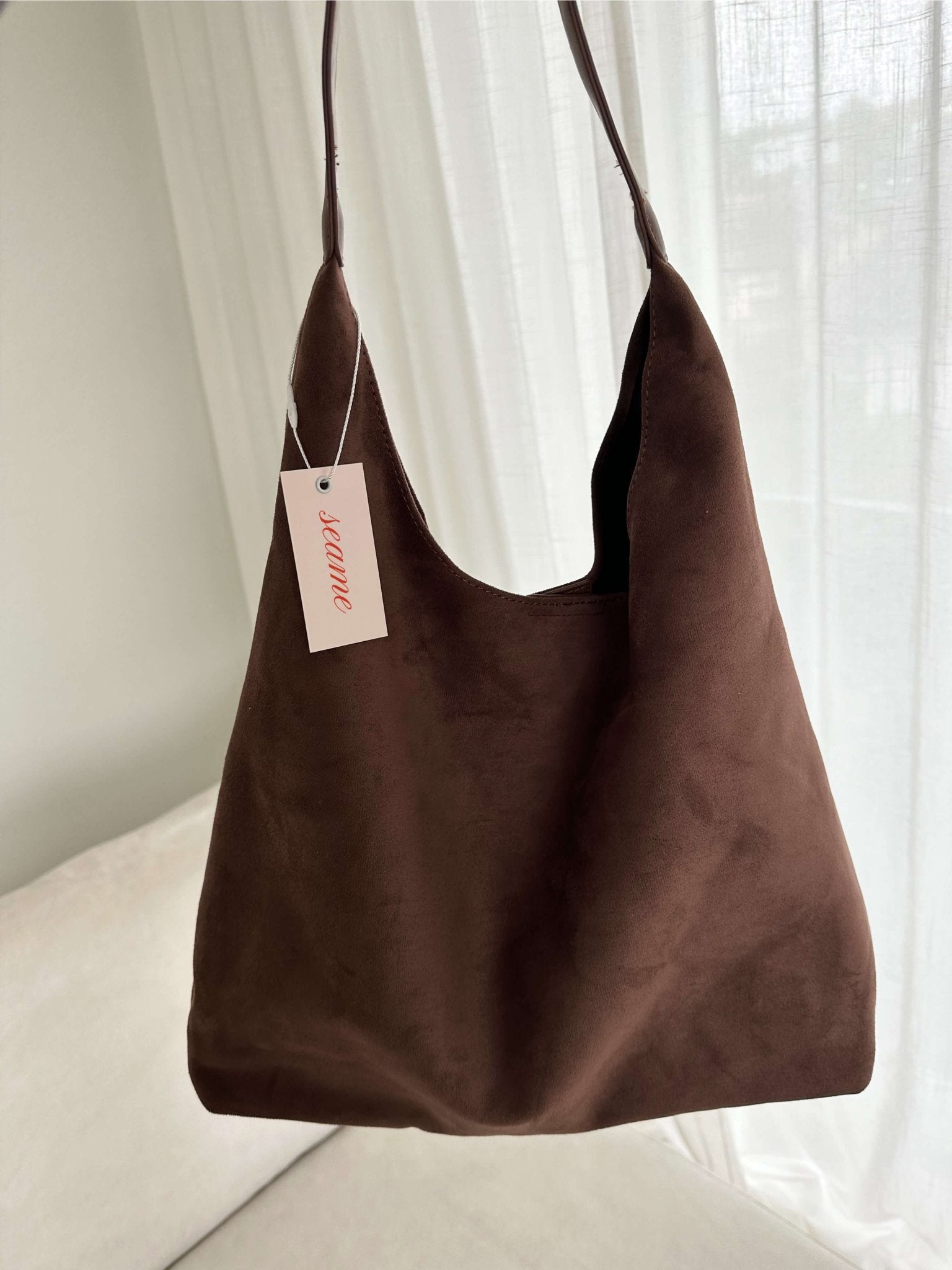Women's hobo bag – brown fabric with shoulder strap