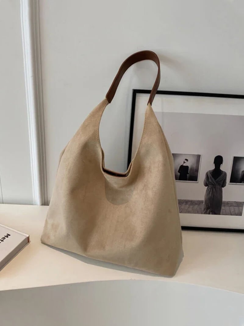 Women's hobo bag – brown fabric with shoulder strap