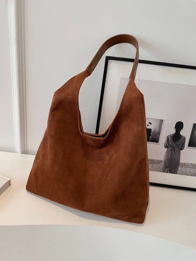 Women's hobo bag – brown fabric with shoulder strap