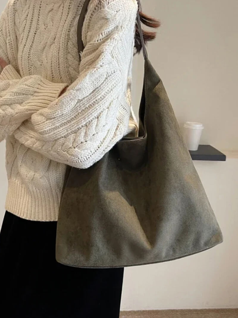 Women's hobo bag – brown fabric with shoulder strap