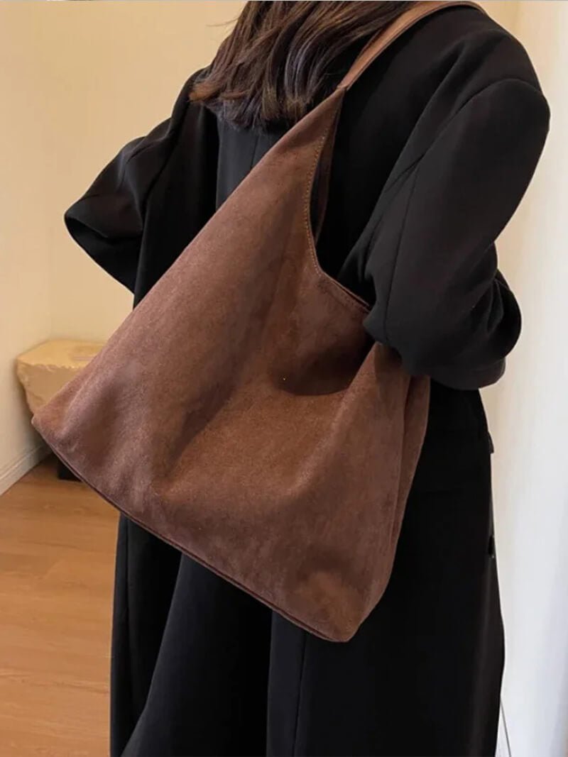 Women's hobo bag – brown fabric with shoulder strap