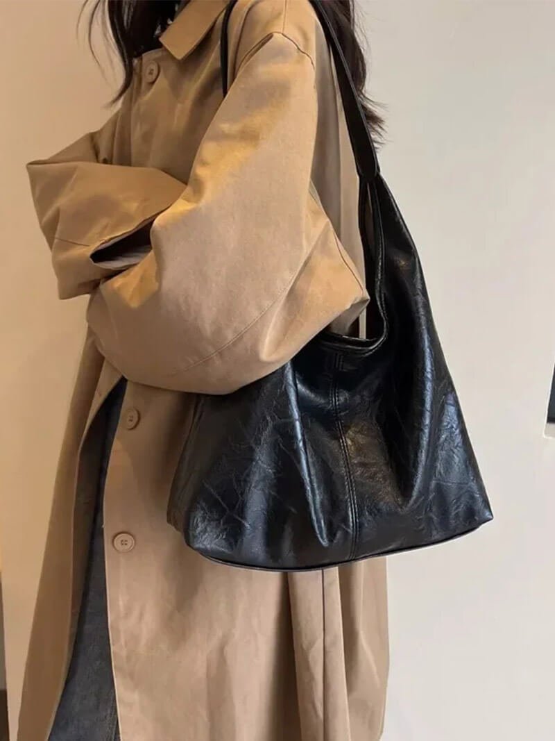 Women’s hobo bag – crescent-shaped faux leather with shoulder strap