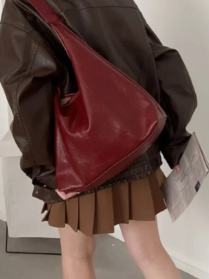Women’s hobo bag – crescent-shaped faux leather with shoulder strap