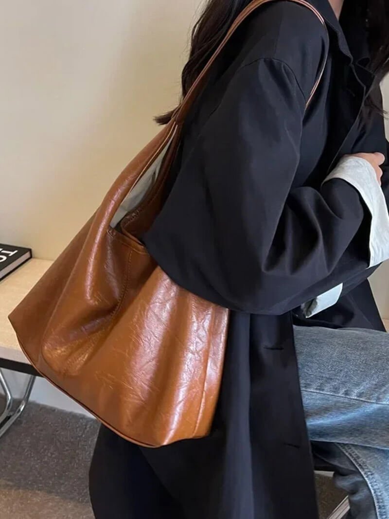 Women’s hobo bag – crescent-shaped faux leather with shoulder strap