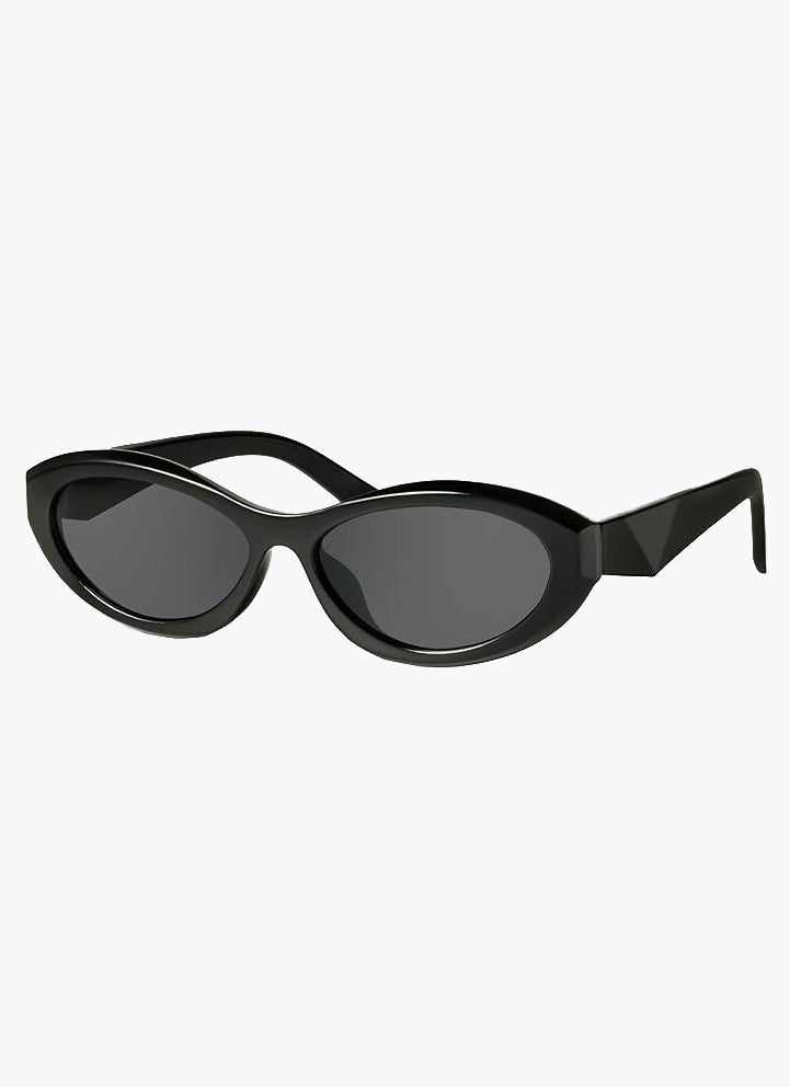 Women’s cat-eye oval sunglasses with wide plastic frame – black