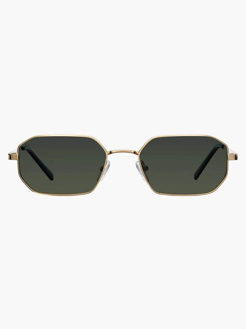 Women’s hexagonal sunglasses with gold-tone metal frame
