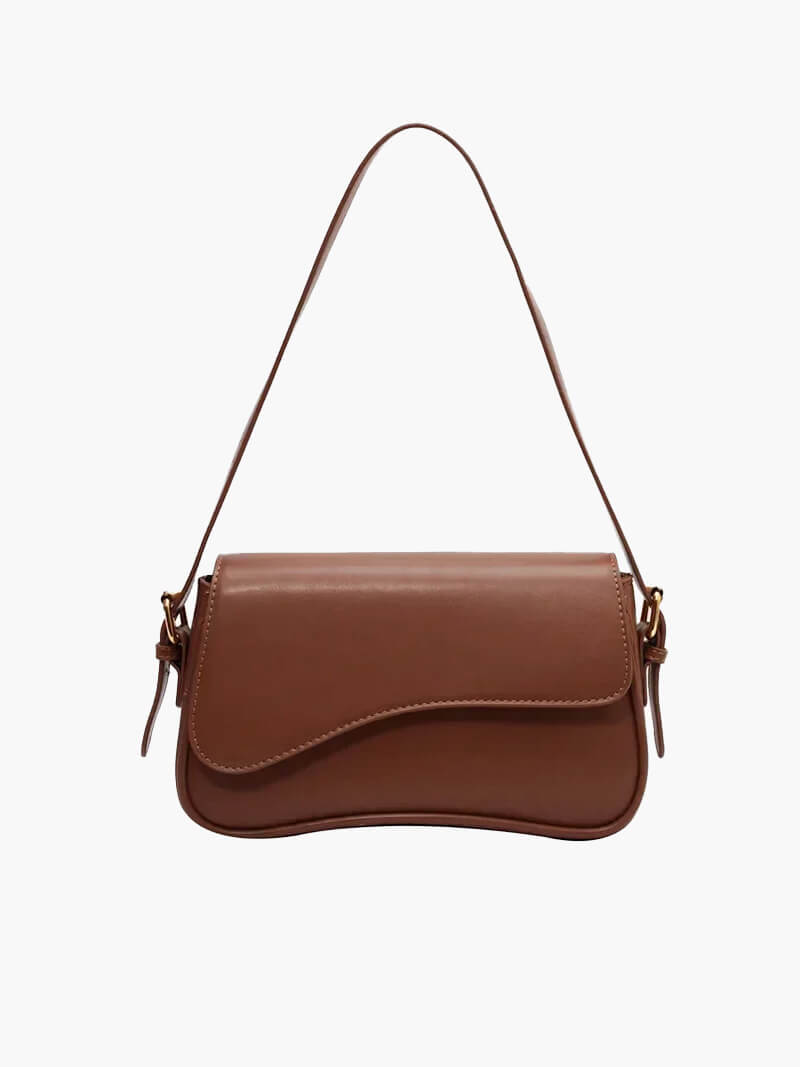Women's shoulder bag – dark brown leather with wave design