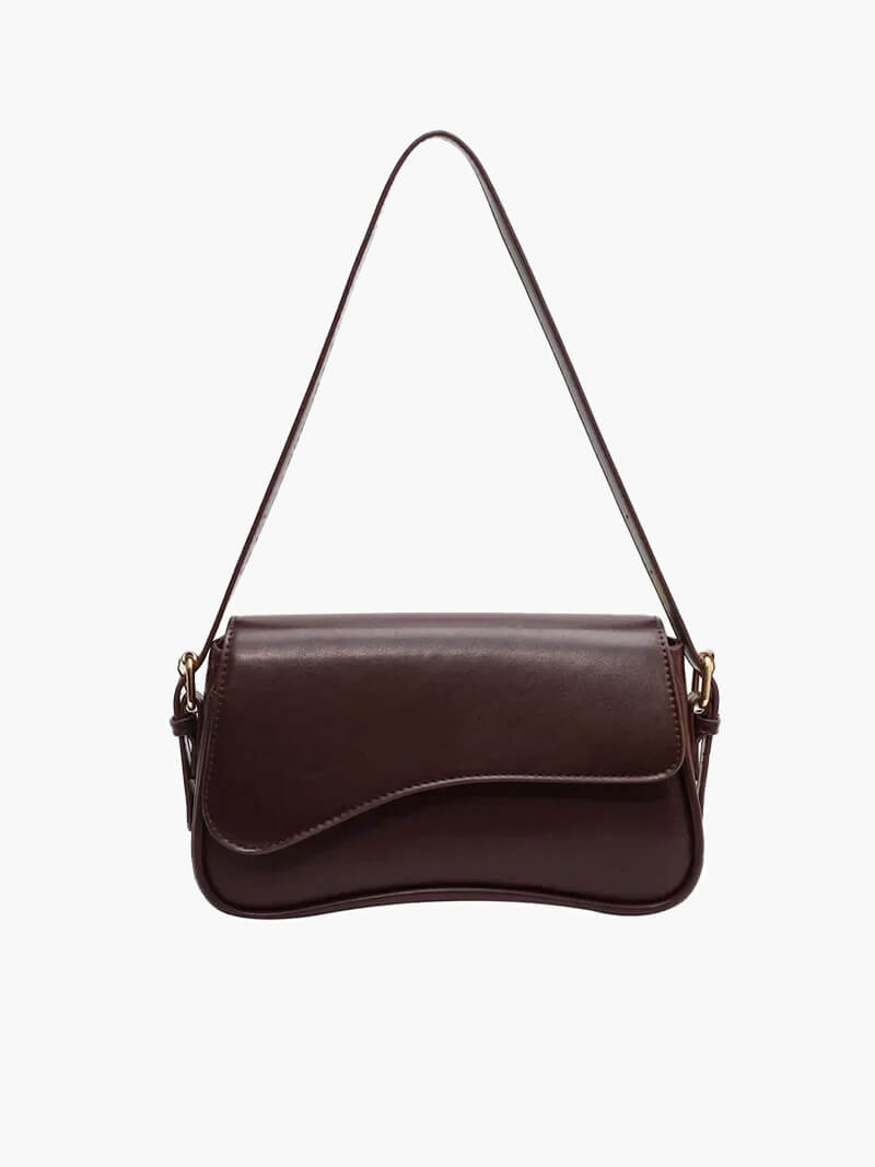 Women's shoulder bag – dark brown leather with wave design