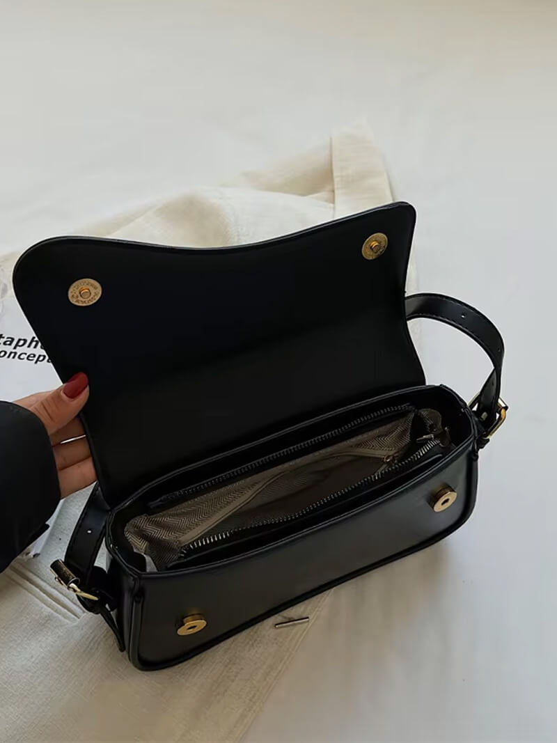 Women's shoulder bag – dark brown leather with wave design