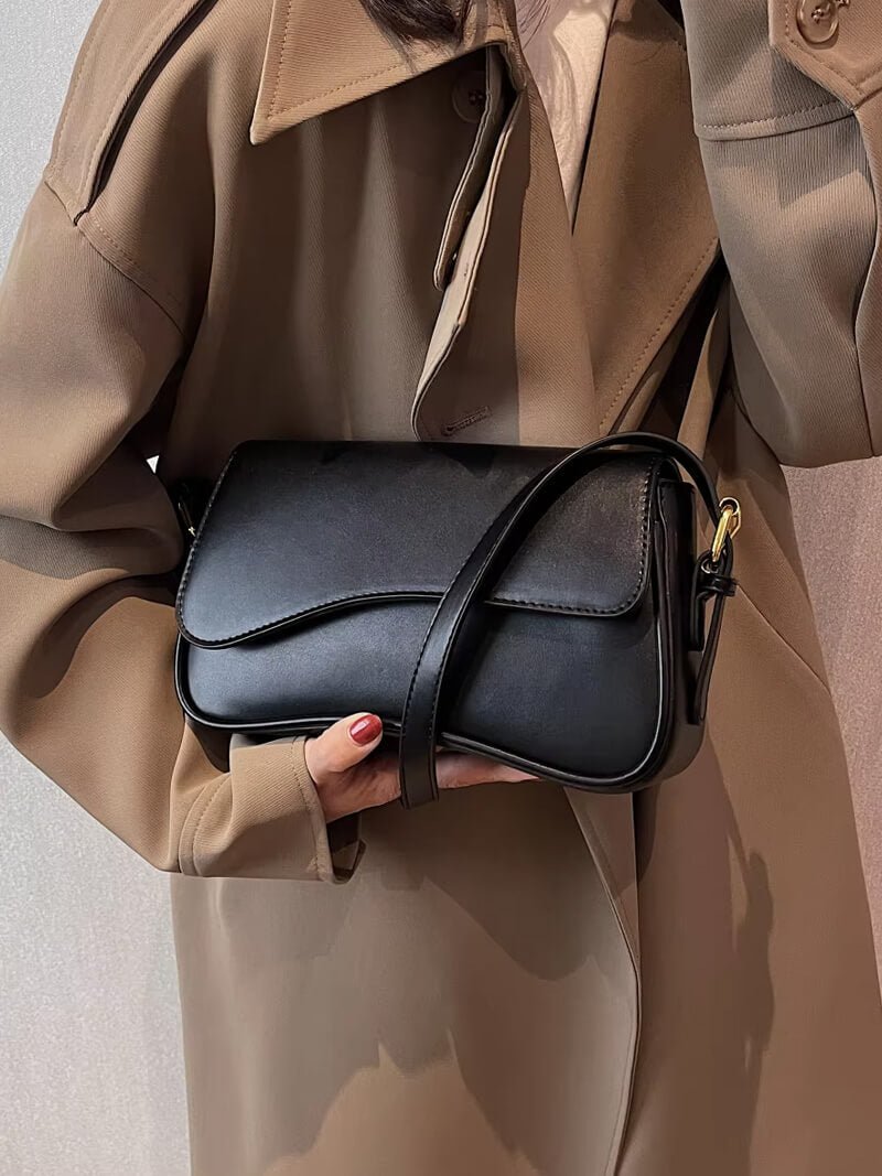 Women's shoulder bag – dark brown leather with wave design