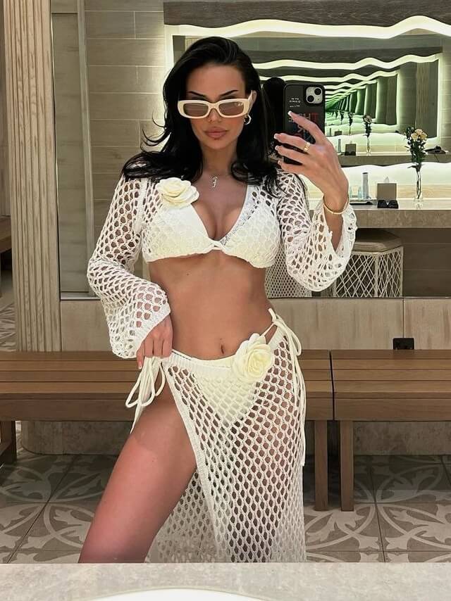 Women’s bikini set with 3D flower – triangle top and tie-side bottoms in cream